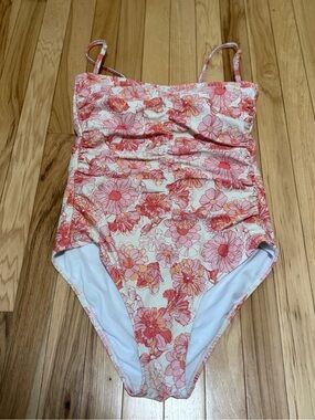 🍑Shade & Shore Floral Ruched One-Piece Swimsuit in Pink and Peach